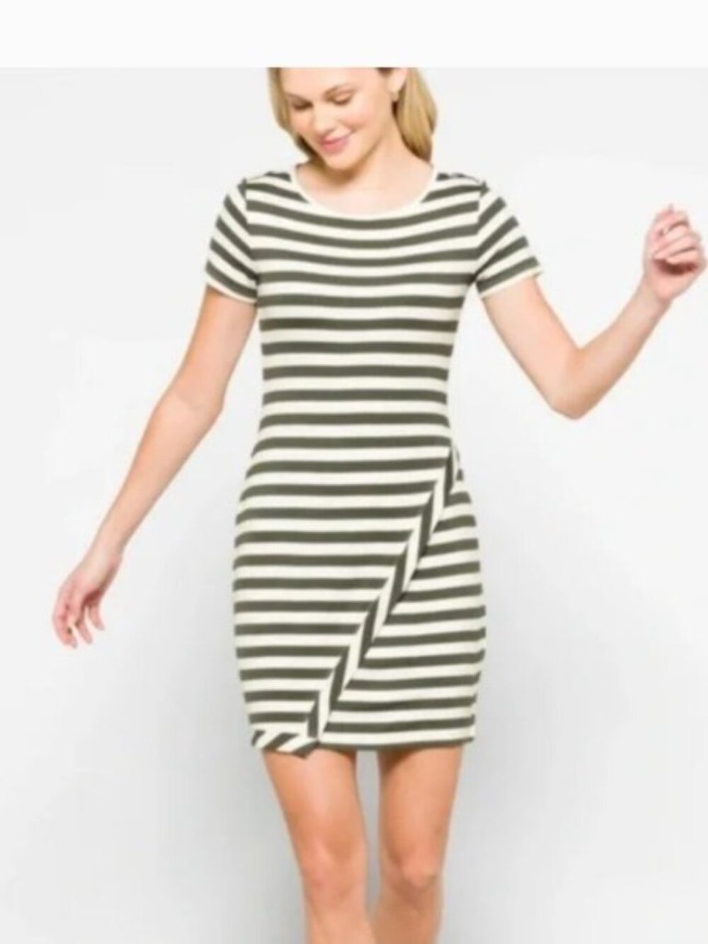 41Hawthorn Striped Shift Dress Green White M